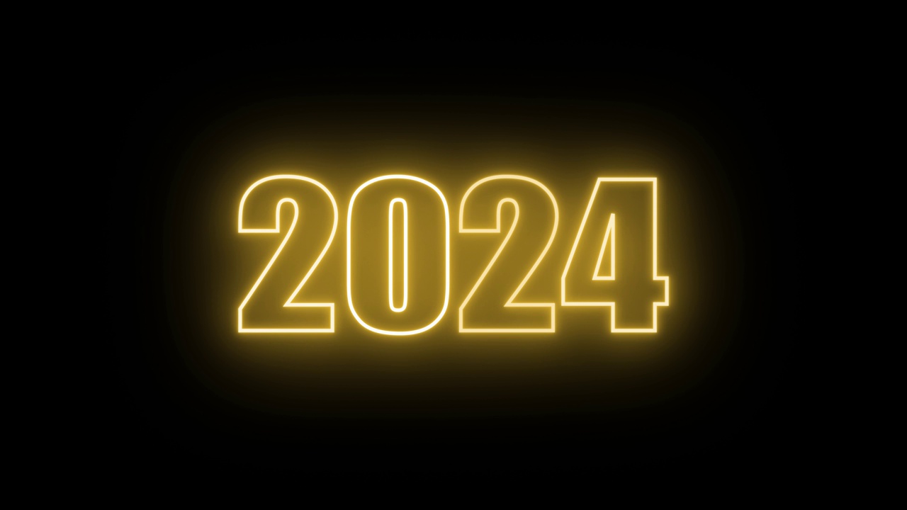 2024年新年快乐动画文字2024年新年金色霓虹2024视频素材