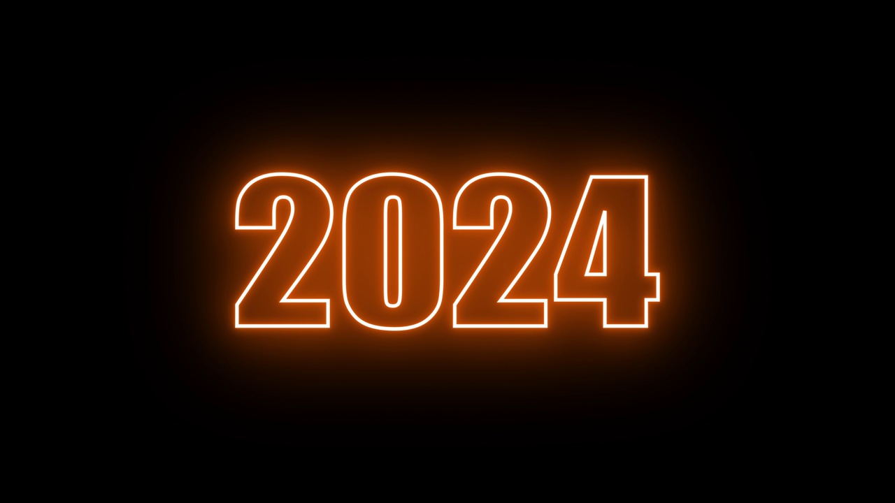 2024年新年快乐动画文字2024年新年橙色霓虹2024年视频素材