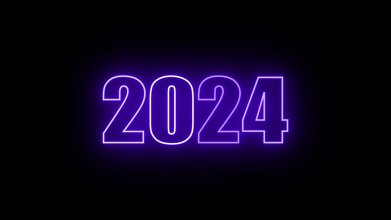 2024年新年快乐动画文字2024年新年紫色霓虹灯2024视频素材