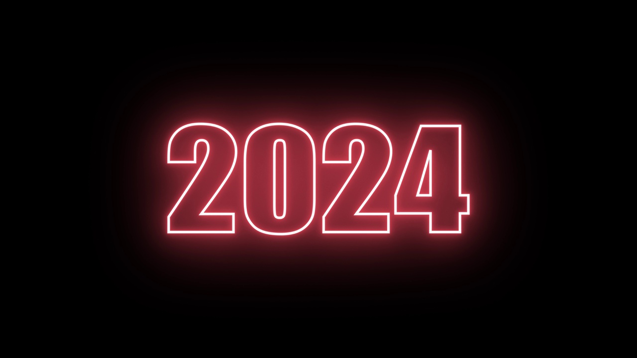 2024年新年快乐动画文字2024年新年红霓虹灯2024视频素材