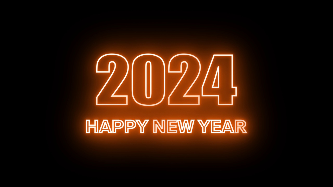 2024年新年快乐动画文字2024年新年橙色霓虹2024年视频素材