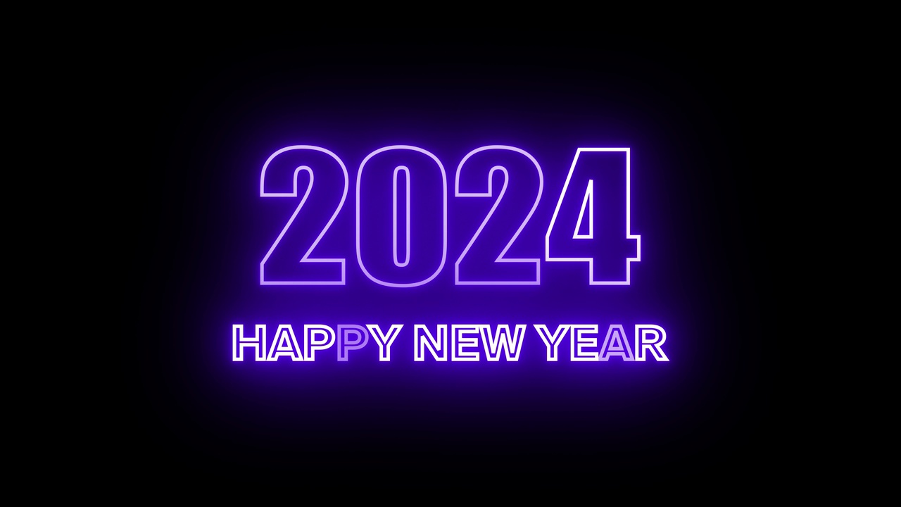 2024年新年快乐动画文字2024年新年紫色霓虹灯2024视频素材