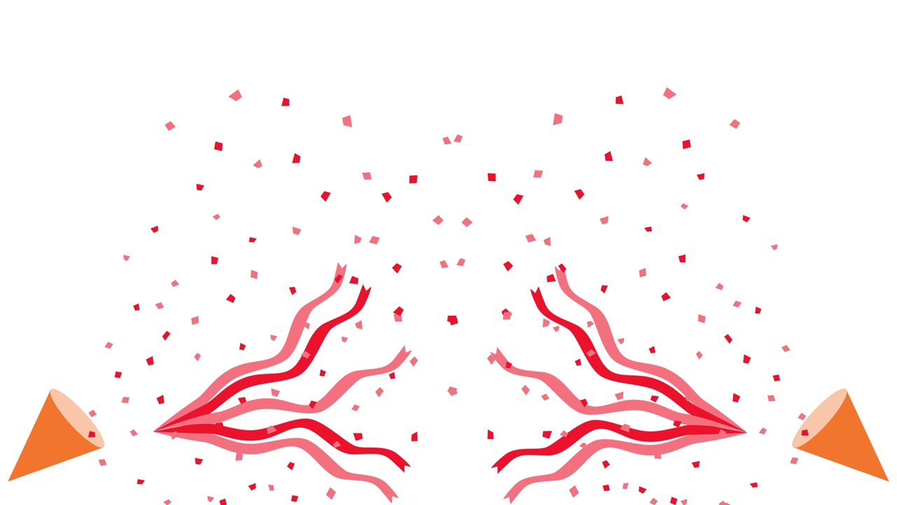 派对狂欢动画电影。在白色背景上从左到右弹出派对礼花。视频下载