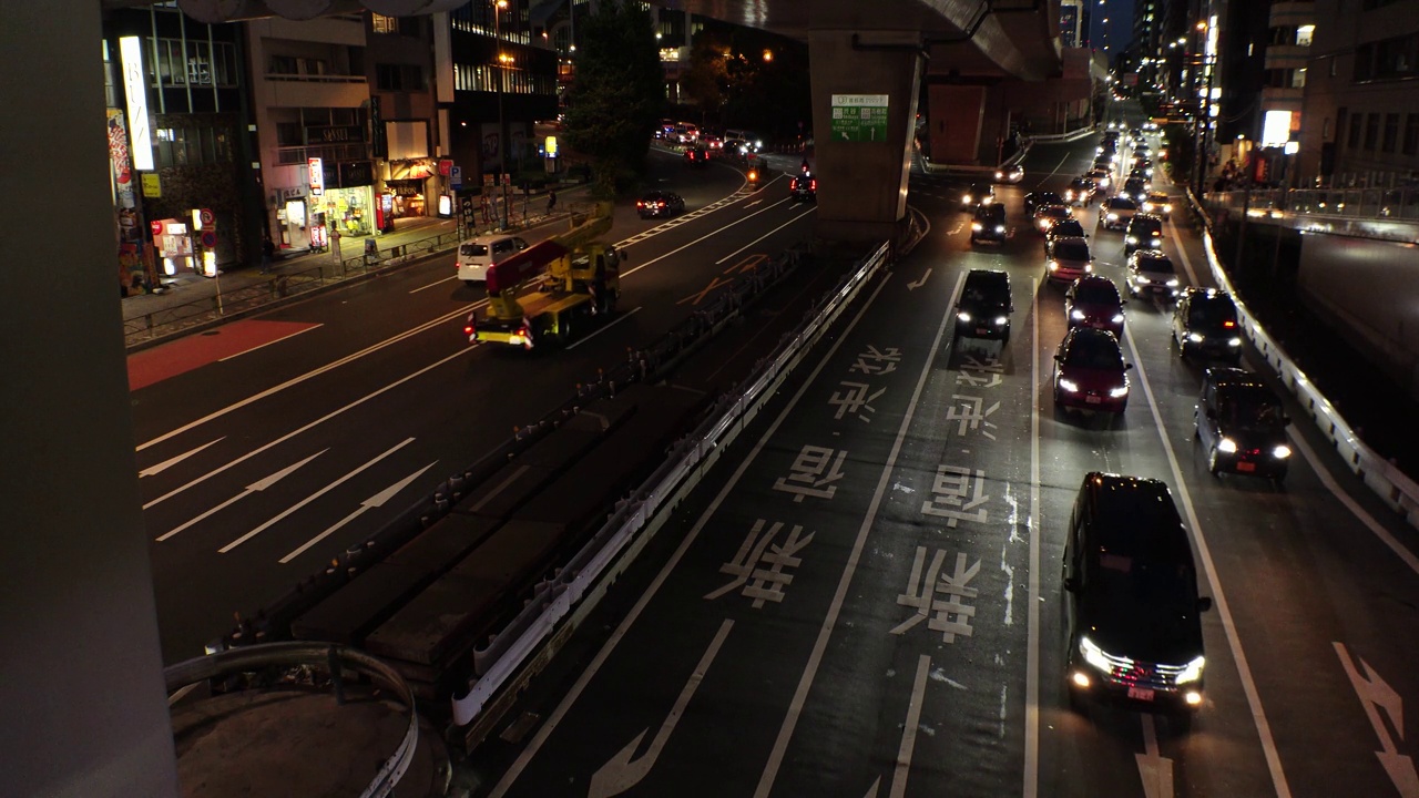 东京，日本:夜间街道交通(路口)鸟瞰图。视频素材