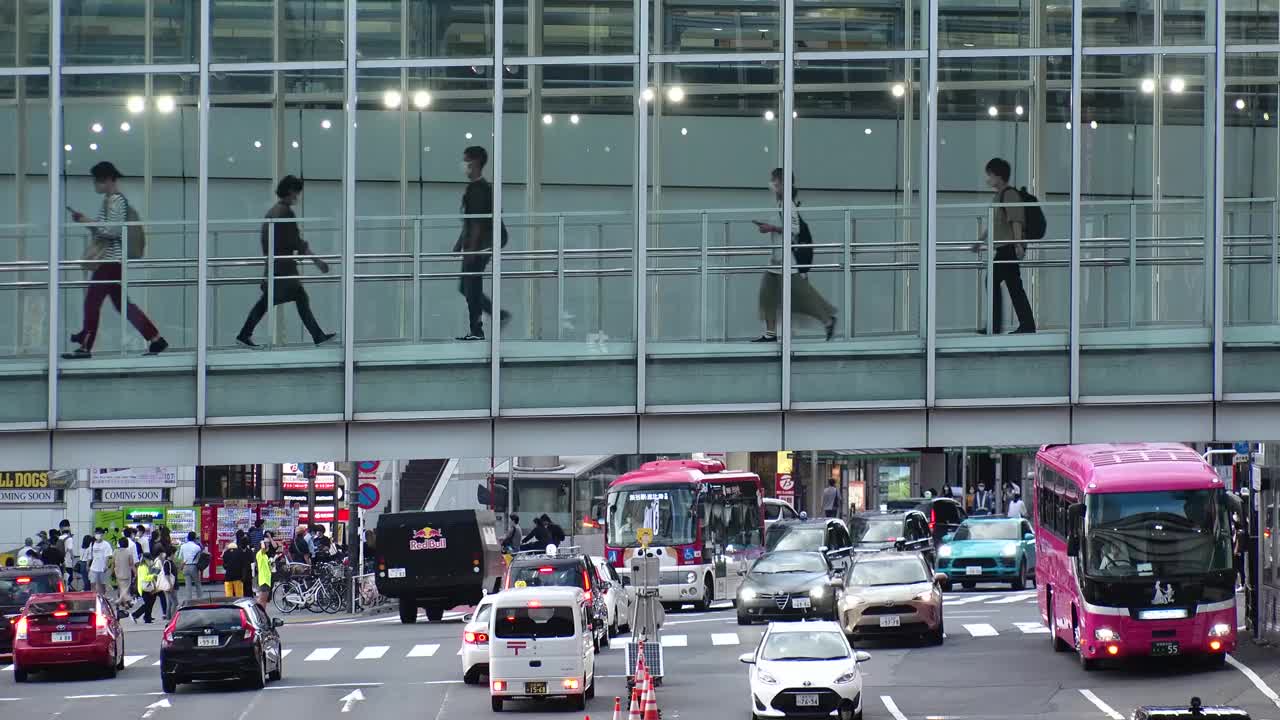 日本，东京:一群人走在人行道上。延时拍摄。视频素材