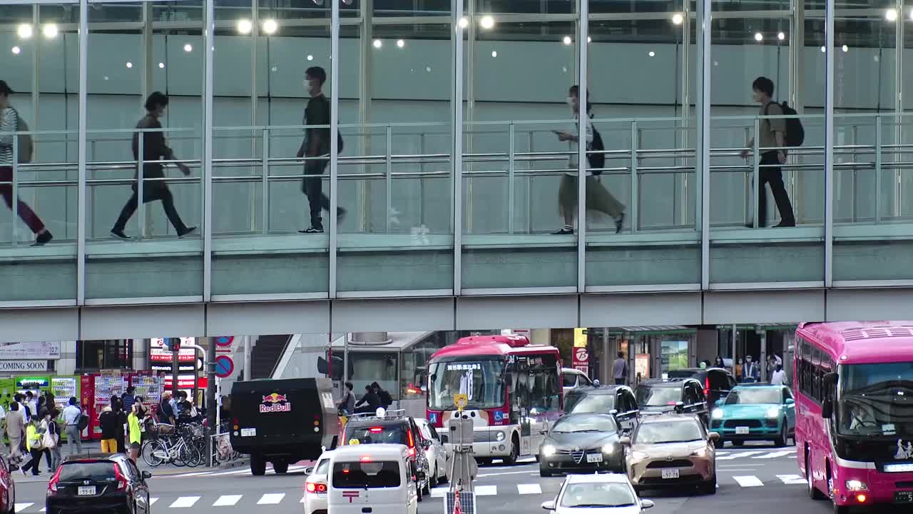 日本，东京:一群人走在人行道上。延时拍摄。视频素材