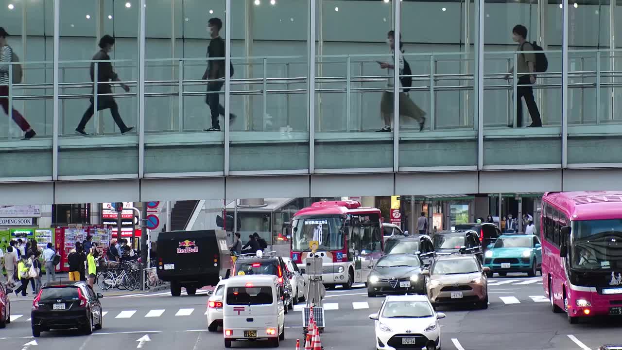 日本，东京:一群人走在人行道上。延时拍摄。视频素材