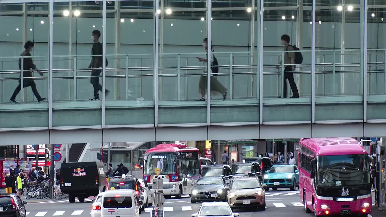 日本，东京:一群人走在人行道上。延时拍摄。视频素材