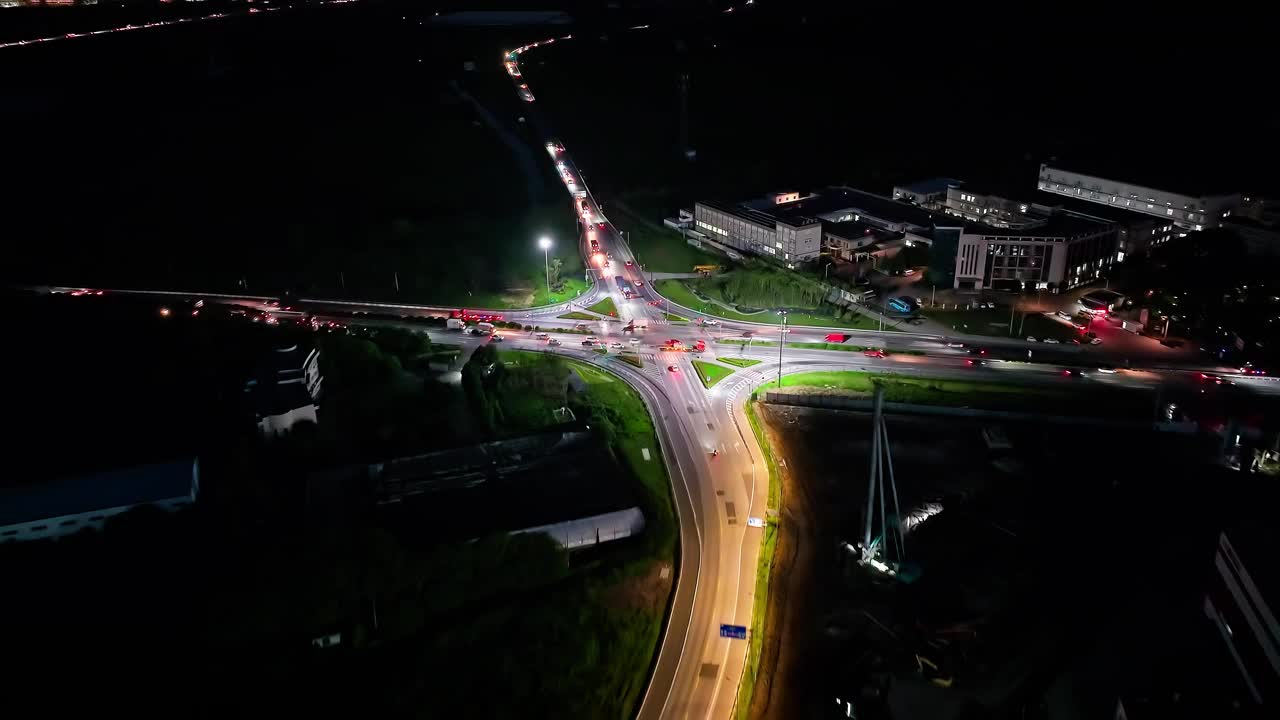 夜景鸟瞰城市道路交叉口视频素材