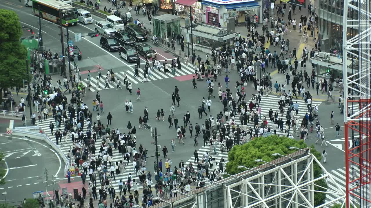 东京，日本:涩谷十字路口的航拍延时图。视频素材