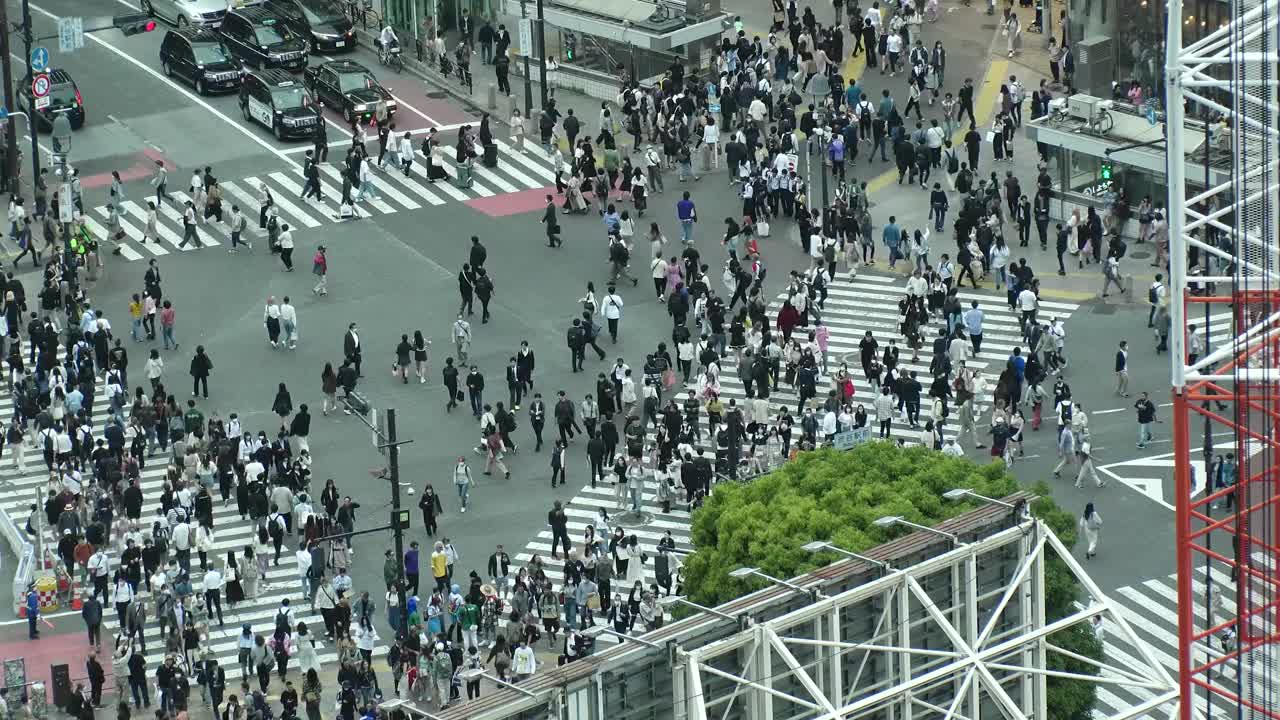 东京，日本:涩谷十字路口的航拍延时图。视频素材