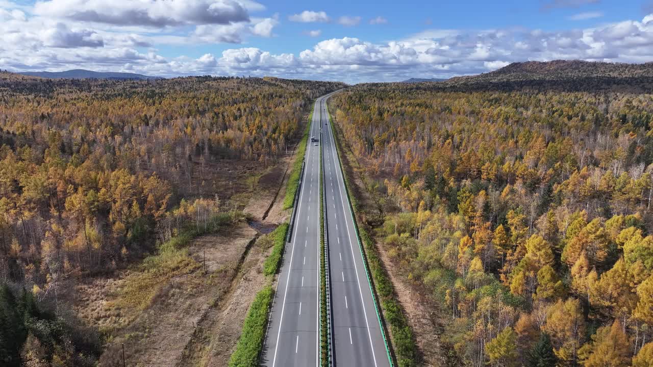 秋季道路鸟瞰图视频素材