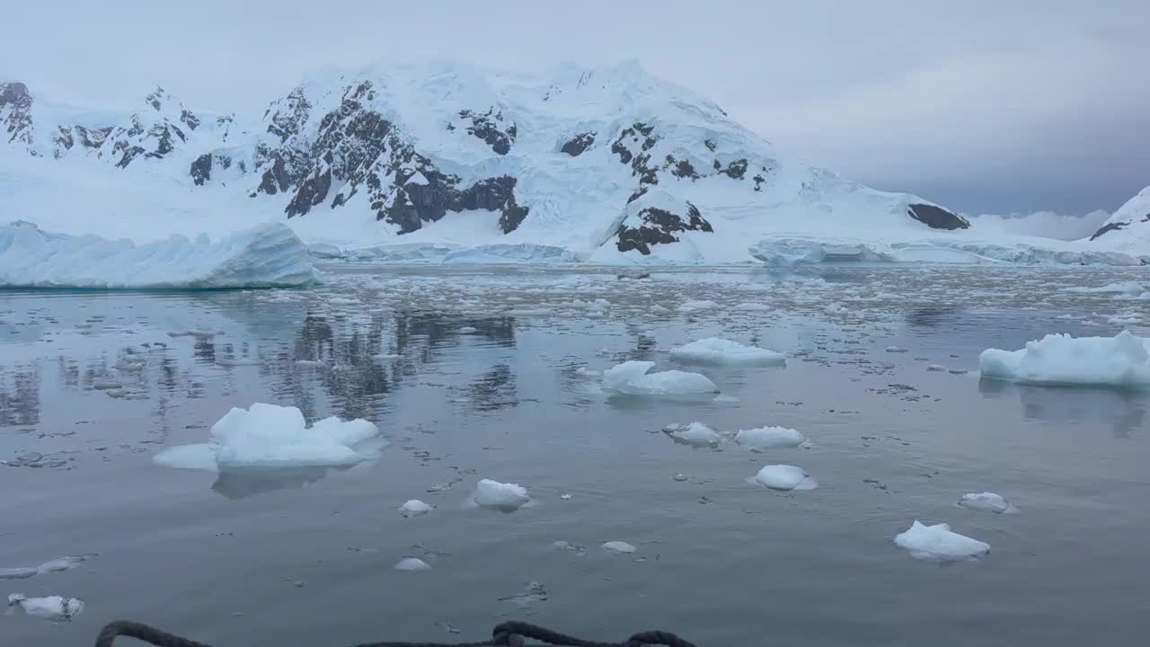 南极海船经过冰川和浮冰视频素材