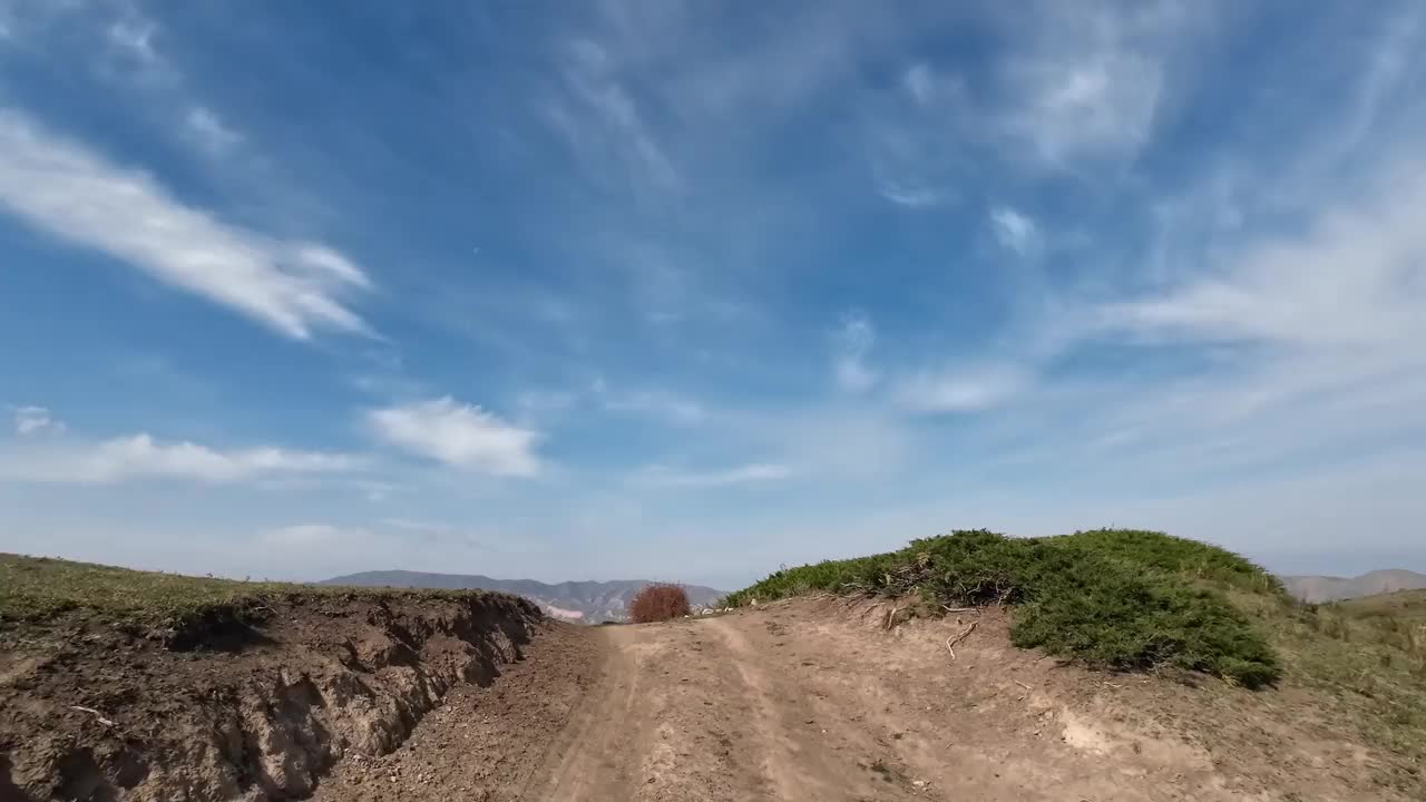 马在山路旁的高地上吃草视频素材