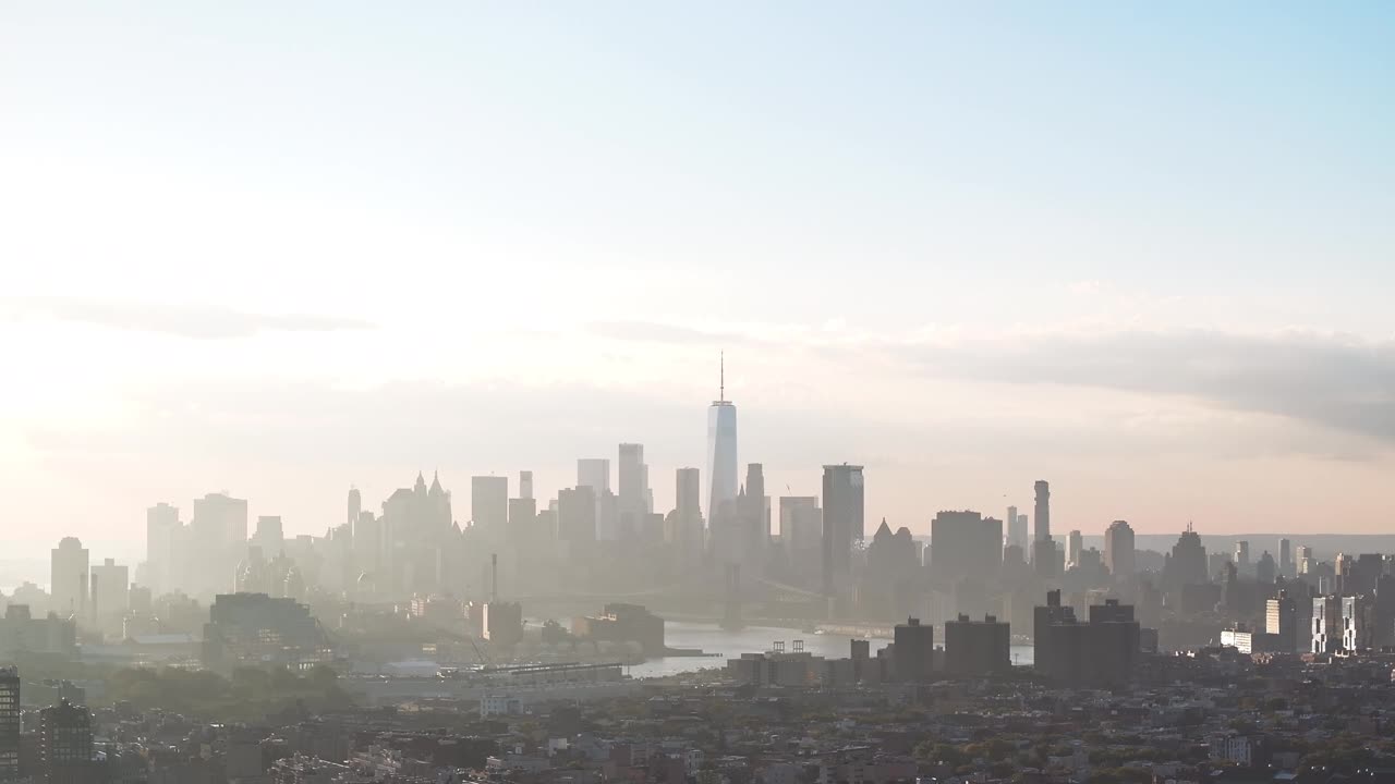 纽约市日落时的鸟瞰图视频素材