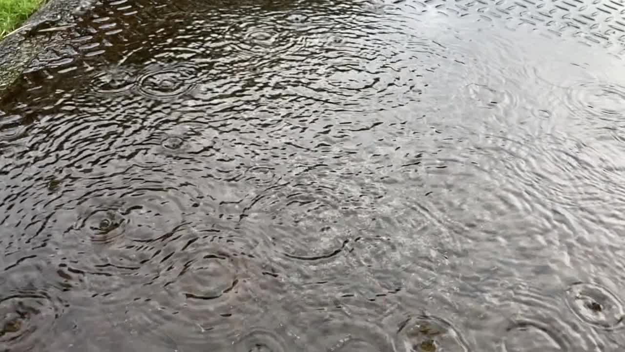 水坑上的雨水视频素材