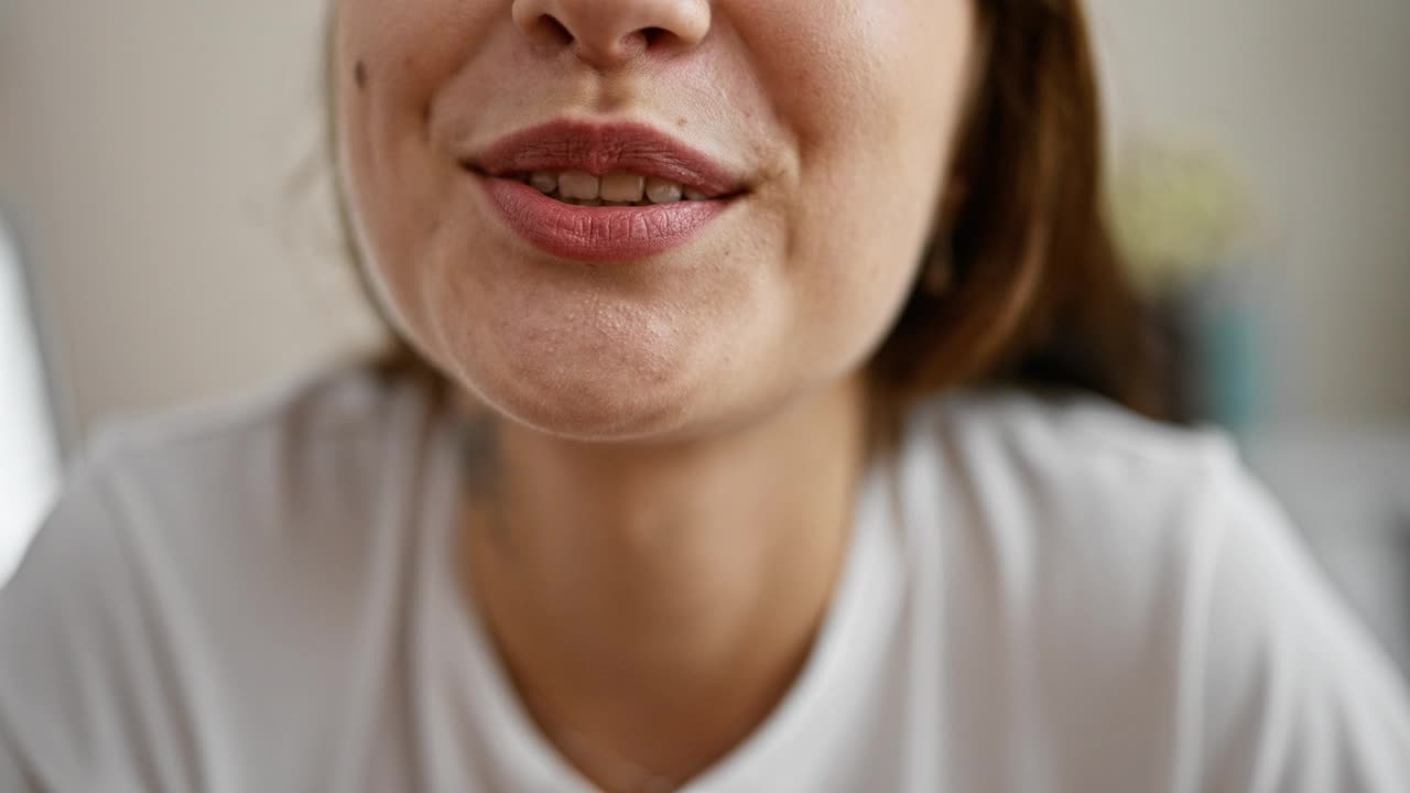 年轻女子在家里讲话视频素材