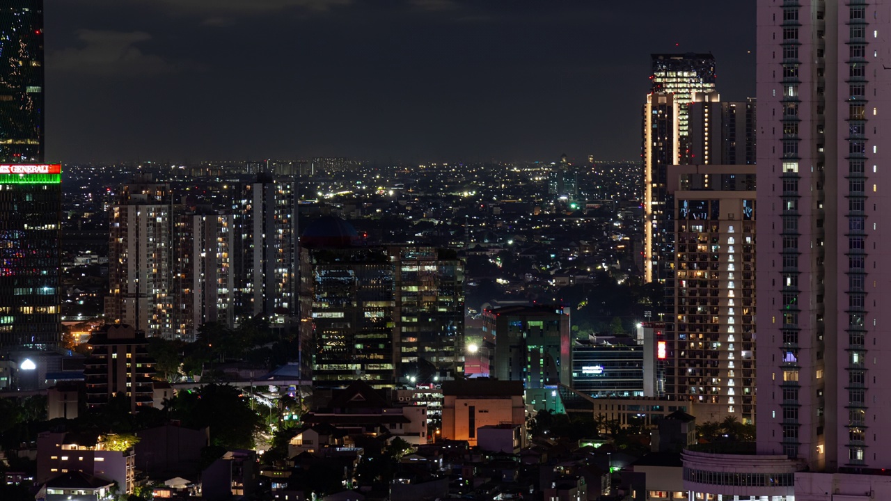 夜间雅加达市中心屋顶全景4k延时拍摄印度尼西亚视频素材