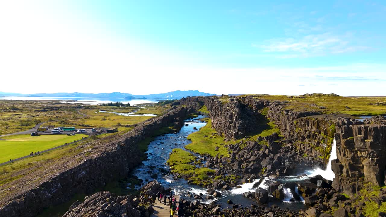 冰岛gullfos的gletjer瀑布和风景鸟瞰图。视频素材