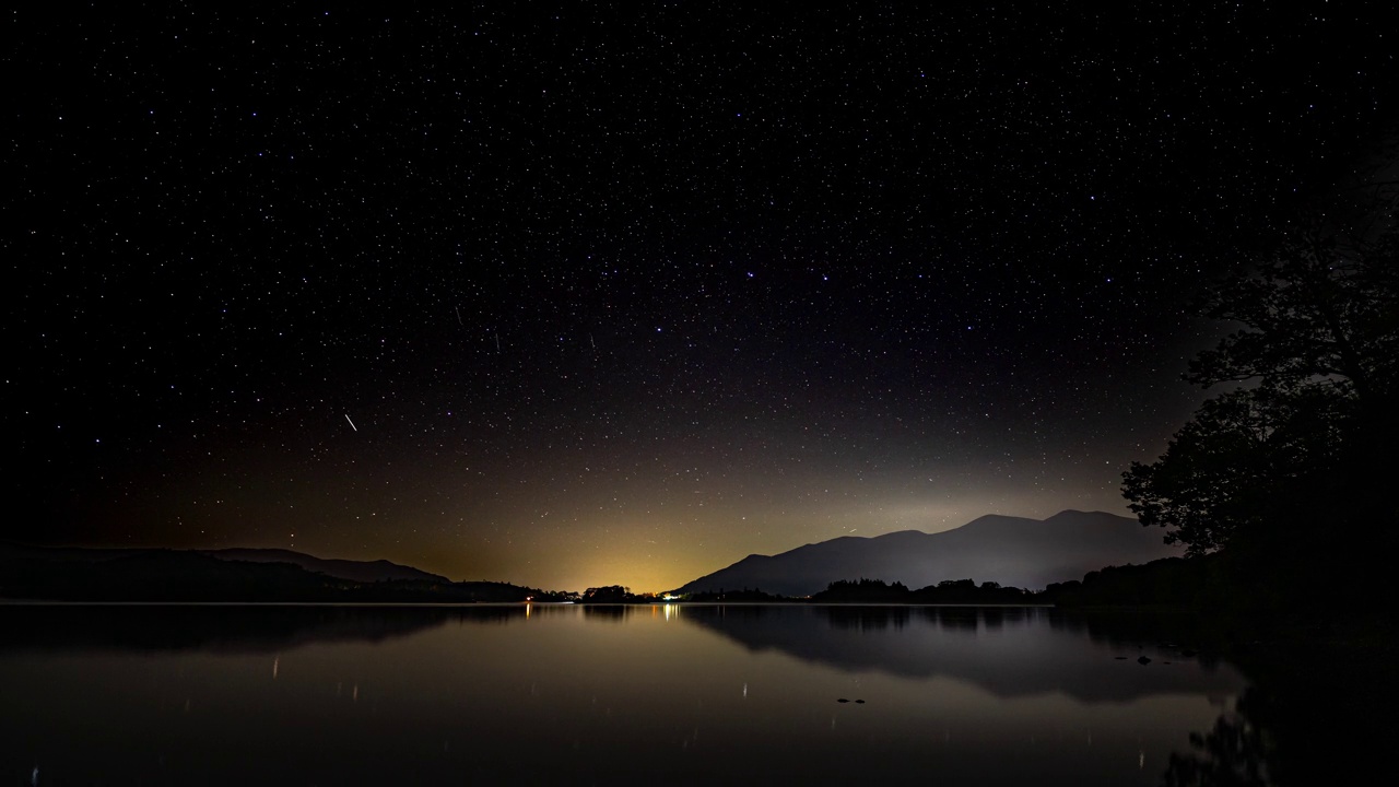 英格兰湖区德温特沃特上空的夜空。视频素材