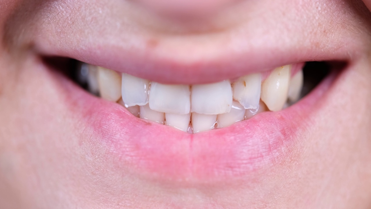 预约牙医前露出不均匀的笑容视频素材