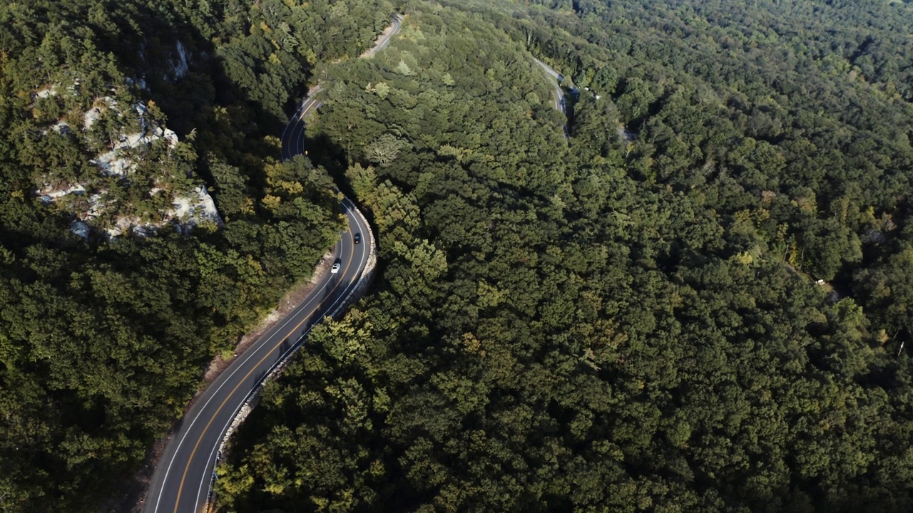 空中森林蜿蜒的道路汽车驾驶4K视频素材