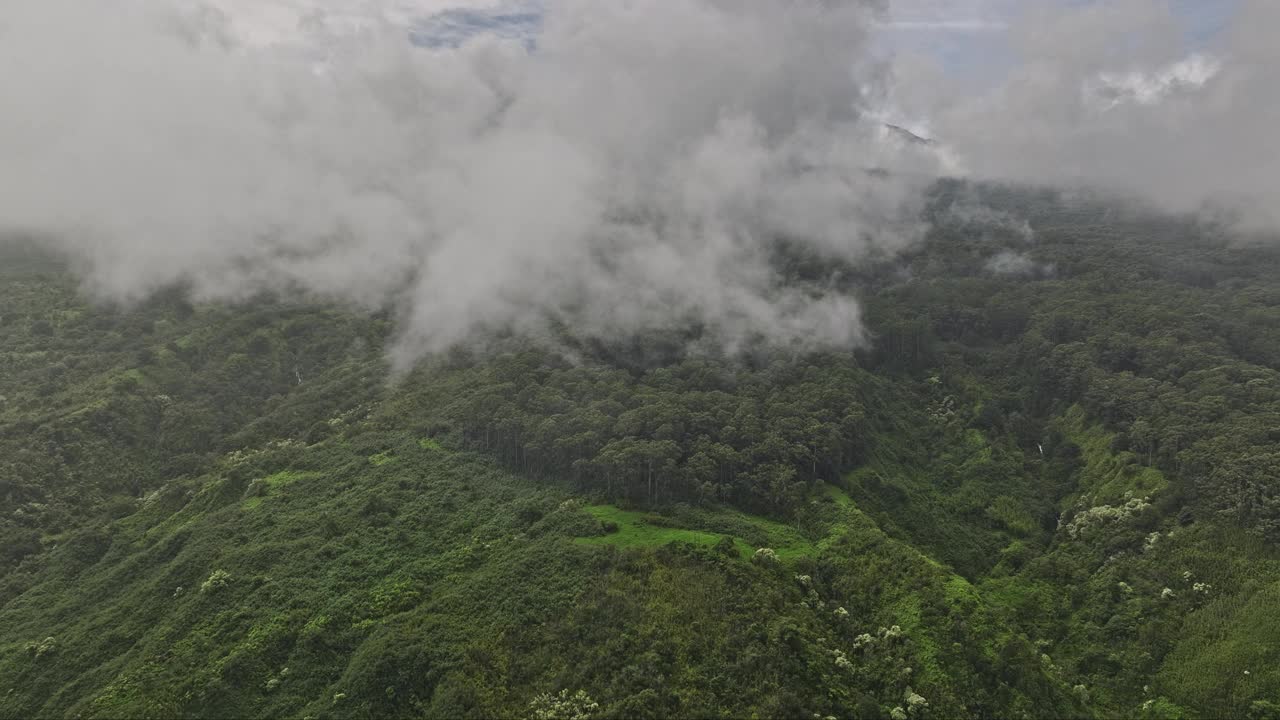 毛伊岛夏威夷航拍v43电影无人机飞越白云捕捉Nahiku山坡景观与茂密的森林和热带植被-拍摄与Mavic 3 Cine - 2022年12月视频素材