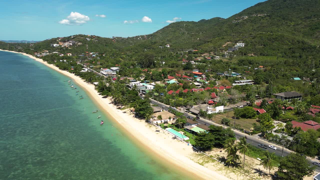 空中俯瞰热带梦幻沙滩海岸线苏梅岛东南亚泰国旅游度假胜地视频素材