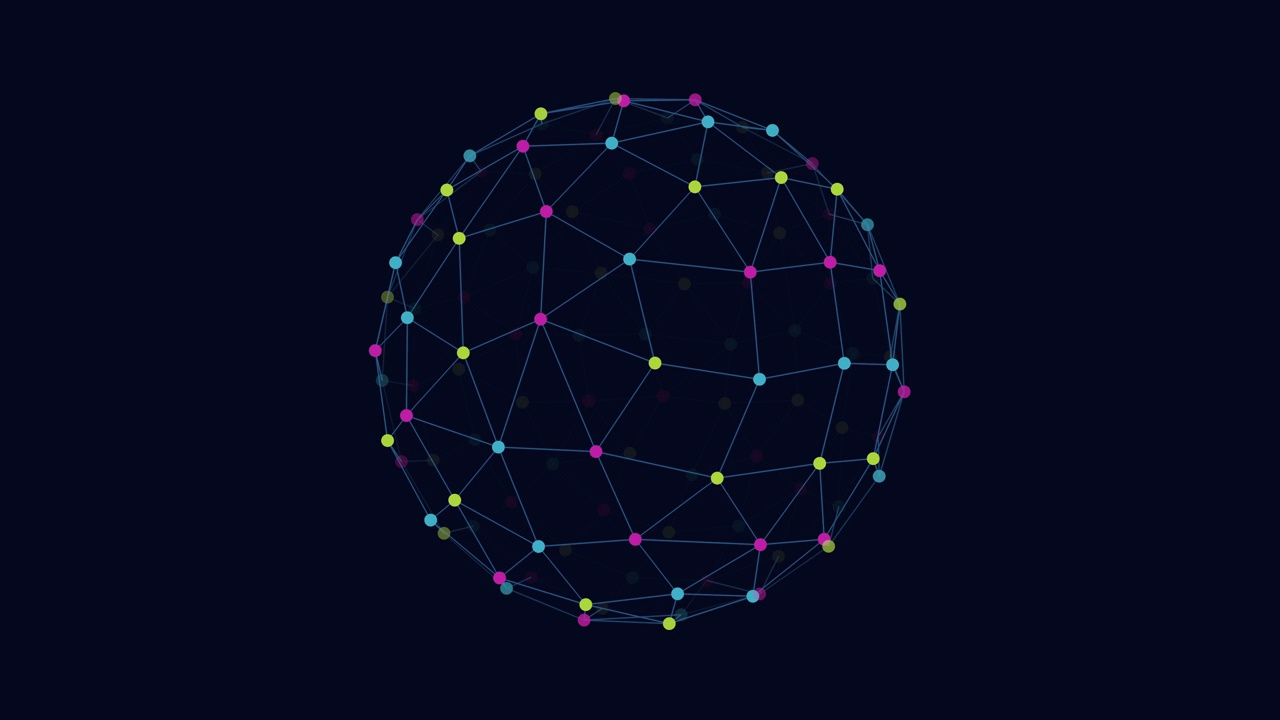 在迷人的数字艺术中，点和线形成了一个三维球体视频素材