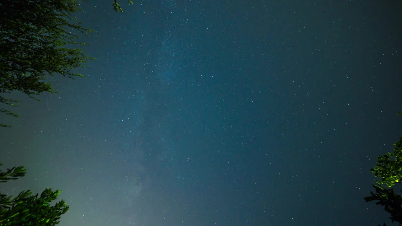 星星移动的星迹，夜空中围绕着北极星，时光流逝视频素材