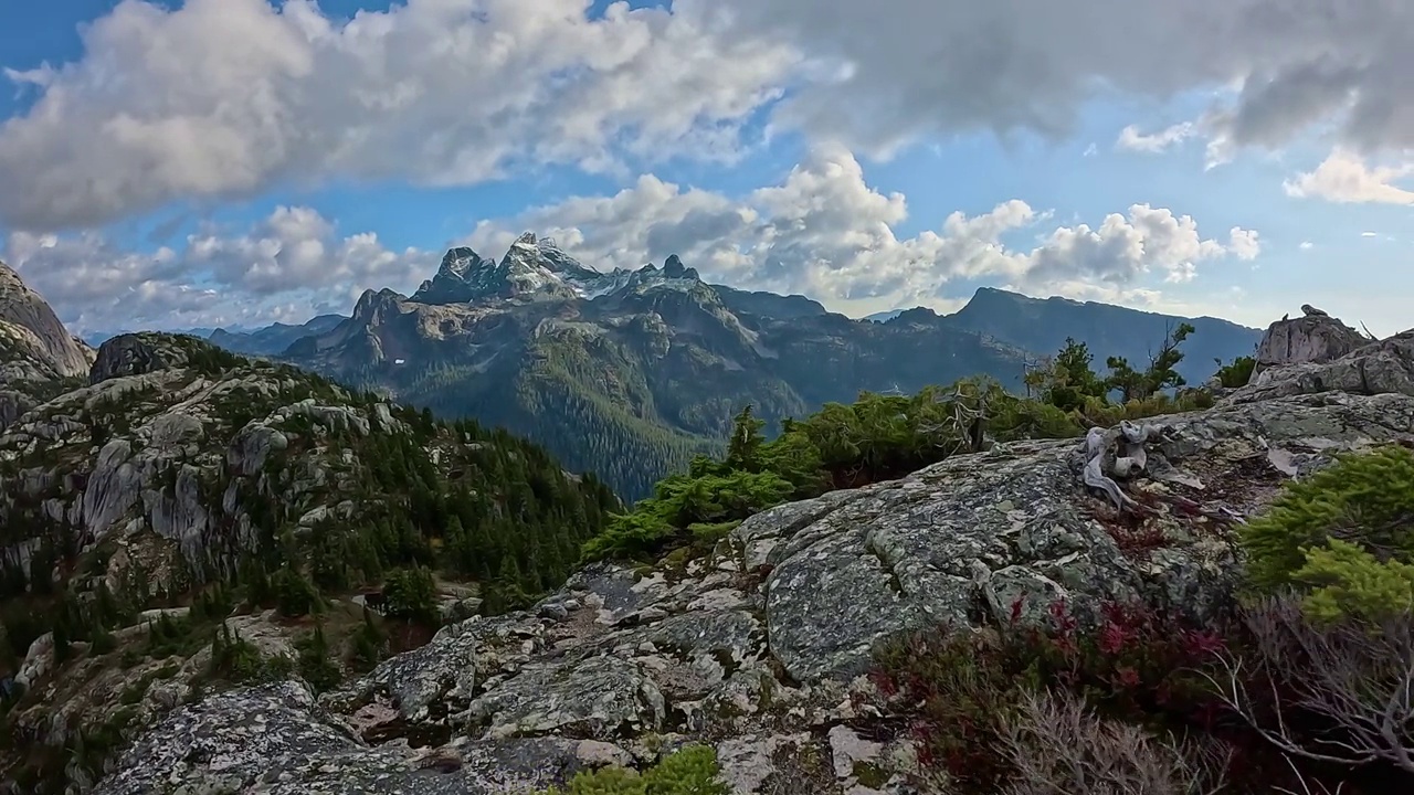 加拿大山地景观和充满活力的绿树。秋天的季节。视频素材