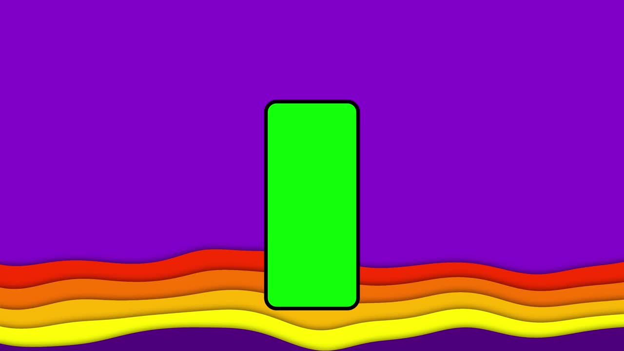 智能手机绿屏模拟色度键Like按钮分享社交媒体广告创意定格动画紫色梯度波。用户获取在线应用广告现代小工具展示模板视频素材
