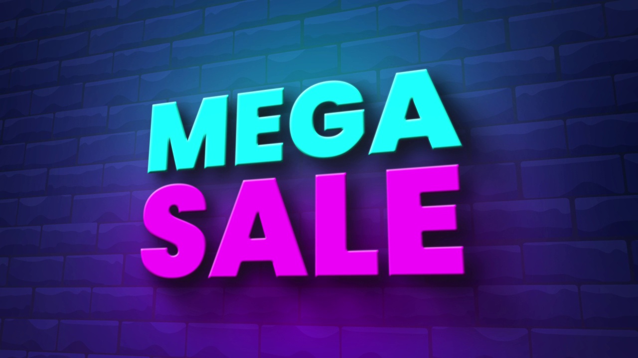 Mega sale light text on砖墙动画。视频素材