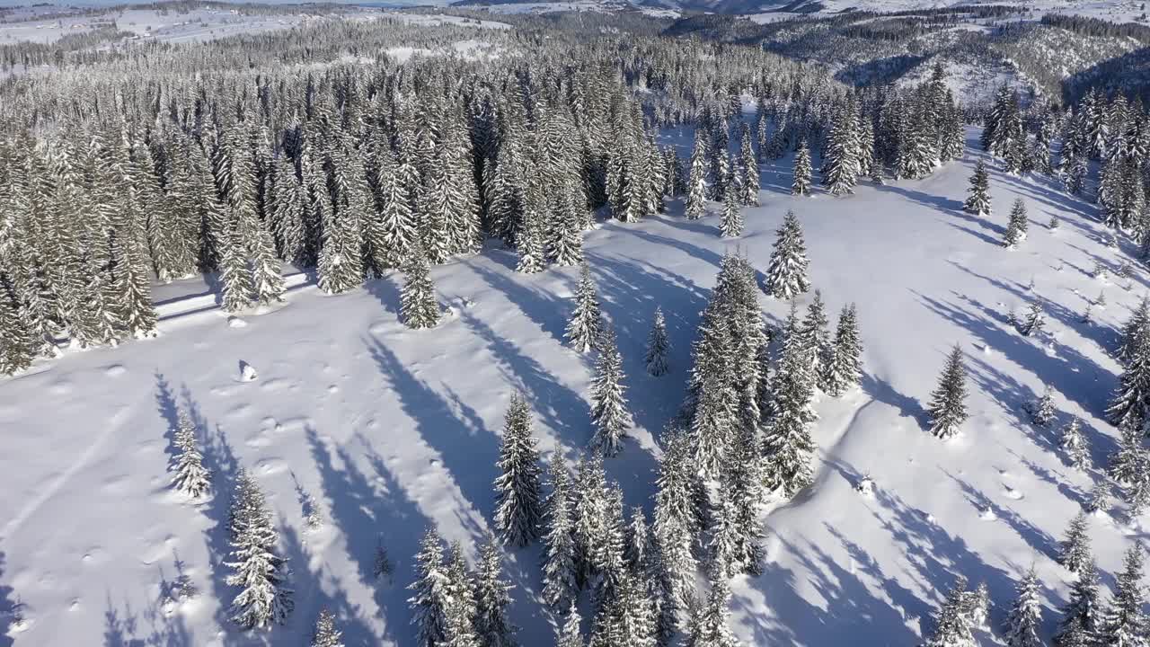 偏远的村庄，宅基地，被雪埋在山中的房子。4K无人机航拍图视频素材