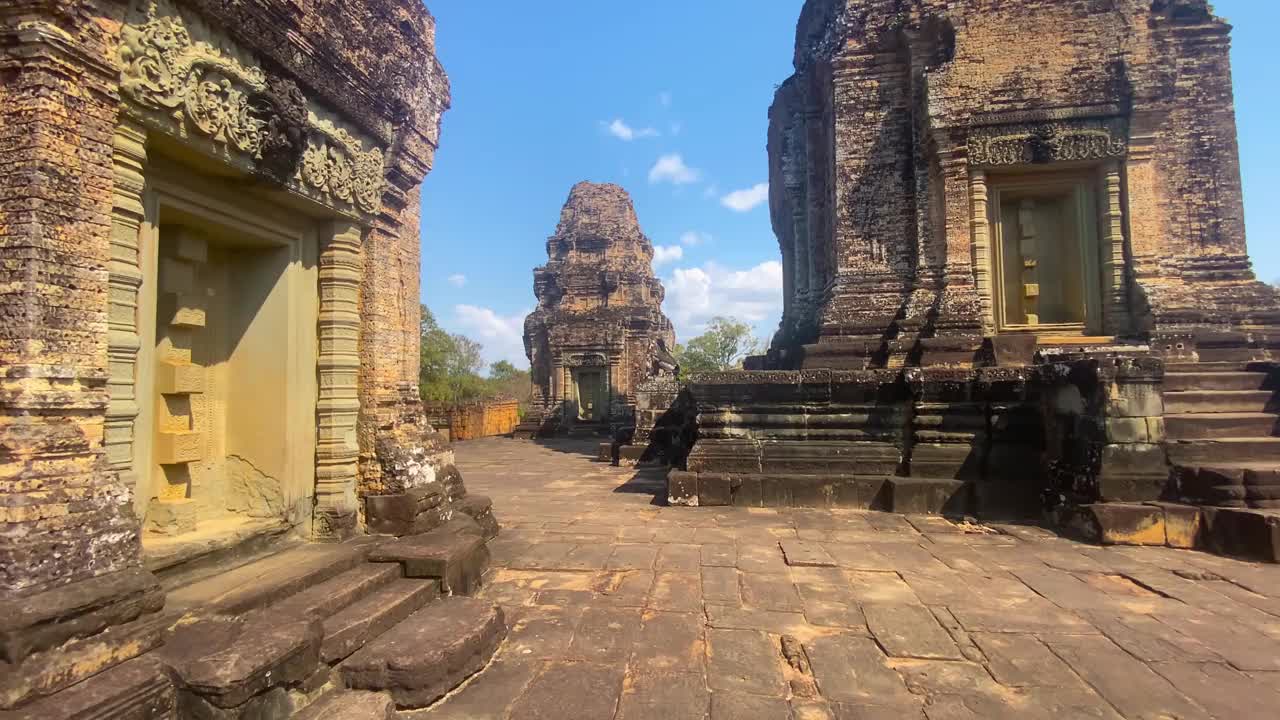 东梅汶山寺庙是为了纪念湿婆神而建造的，是高棉文明的一座寺庙，位于柬埔寨吴哥的领土上。视频素材