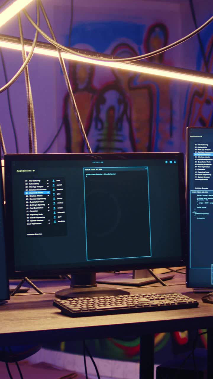 垂直视频计算机系统运行的恶意代码视频素材