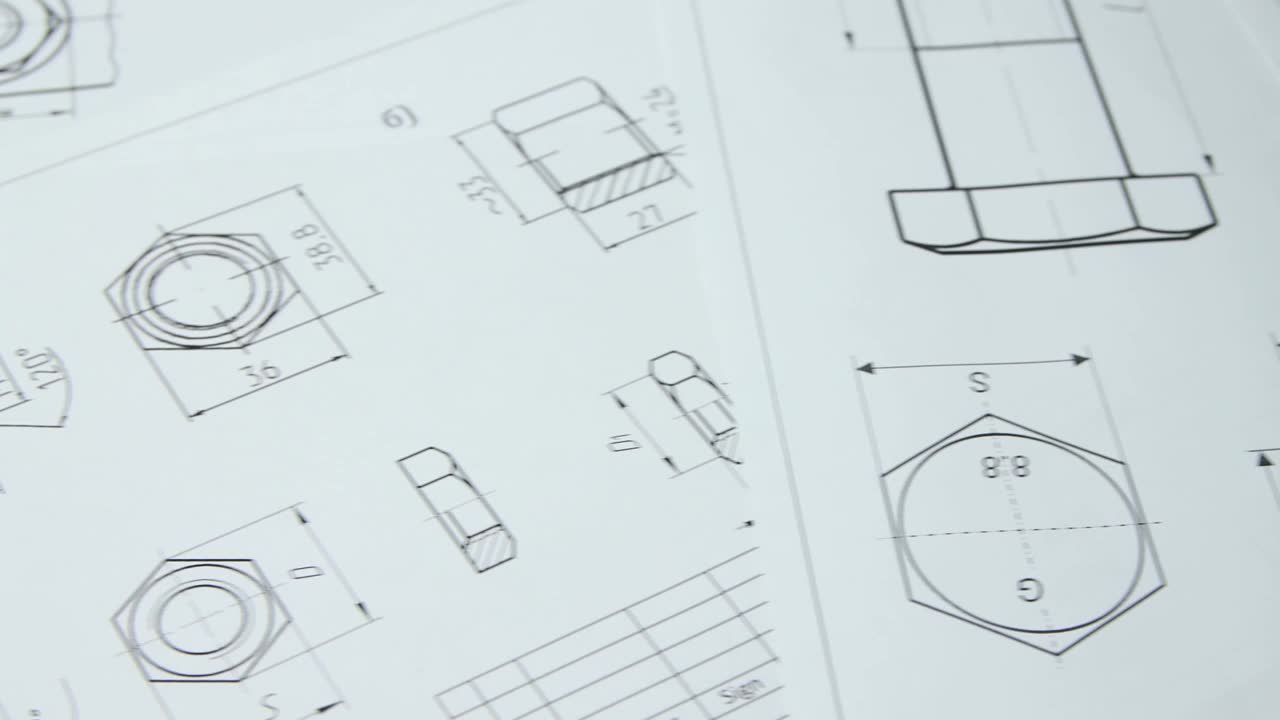 螺栓、螺母机械工程图视频素材