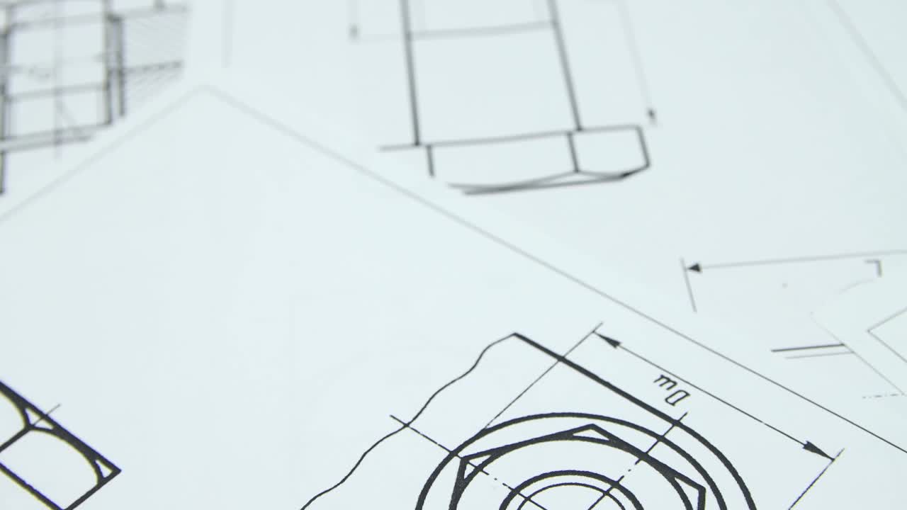 螺栓、螺母机械工程图视频素材