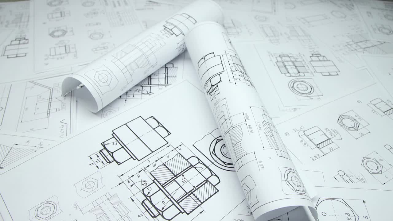 螺栓、螺母机械工程图视频素材