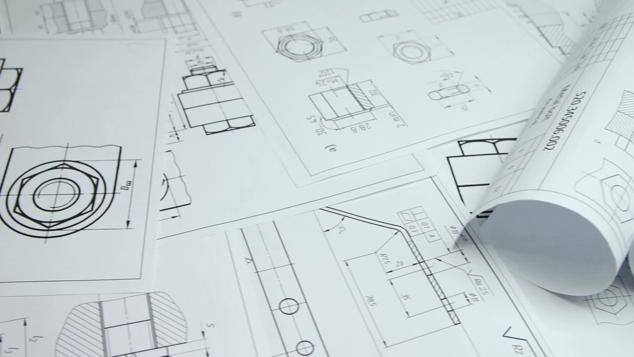 螺栓、螺母机械工程图视频素材