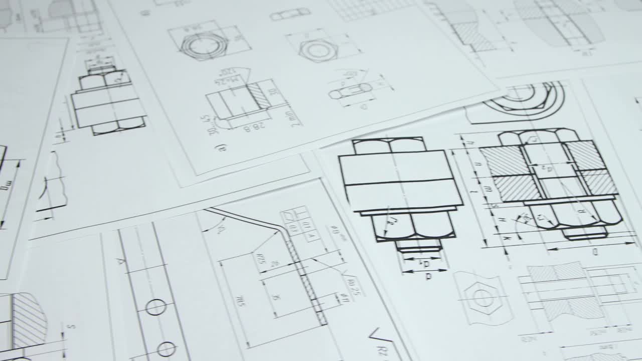 螺栓、螺母机械工程图视频素材