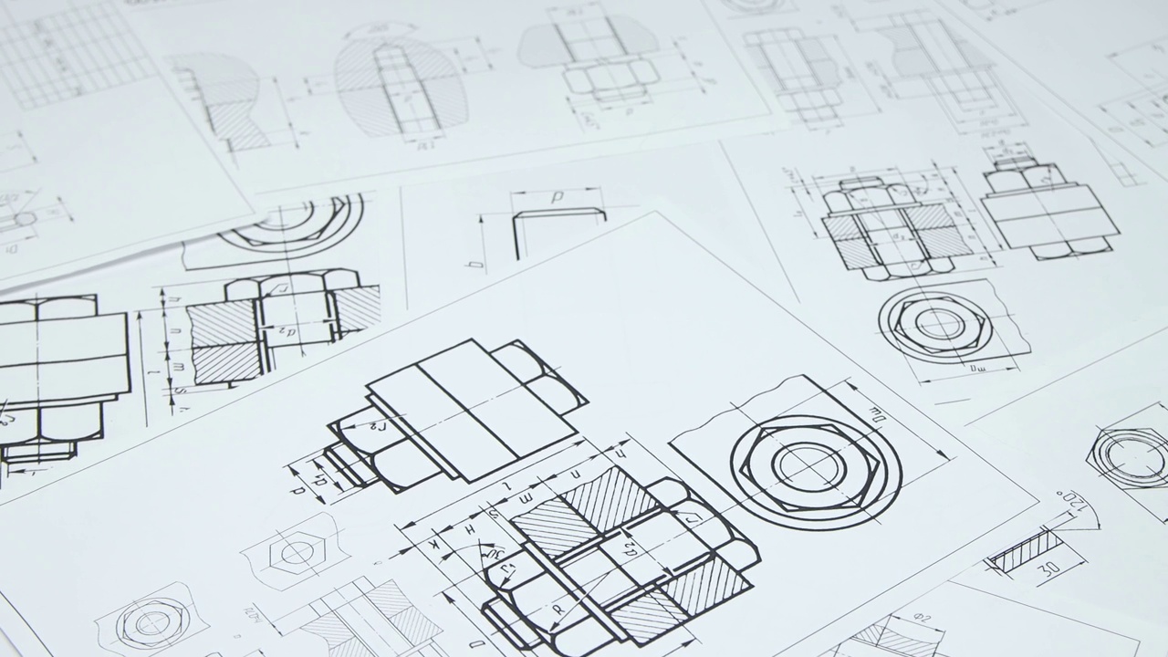 螺栓、螺母机械工程制图。视频素材