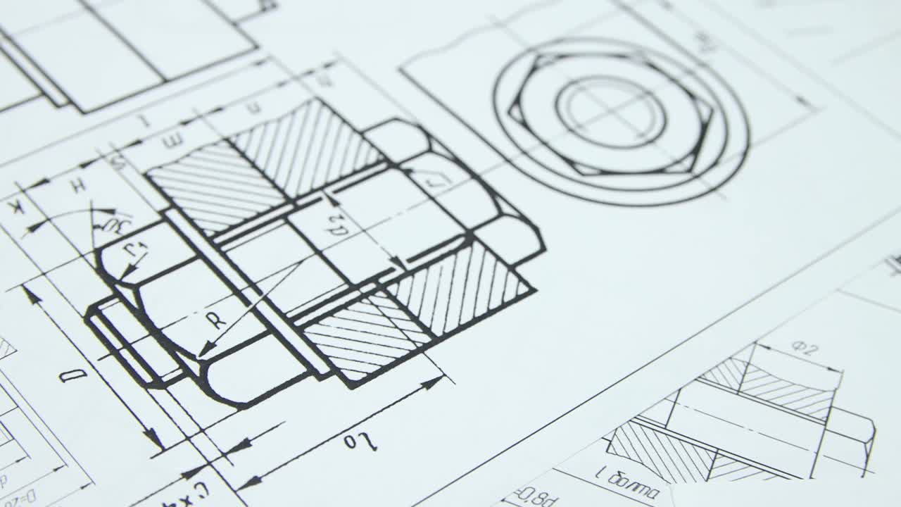 螺栓、螺母机械工程图视频素材
