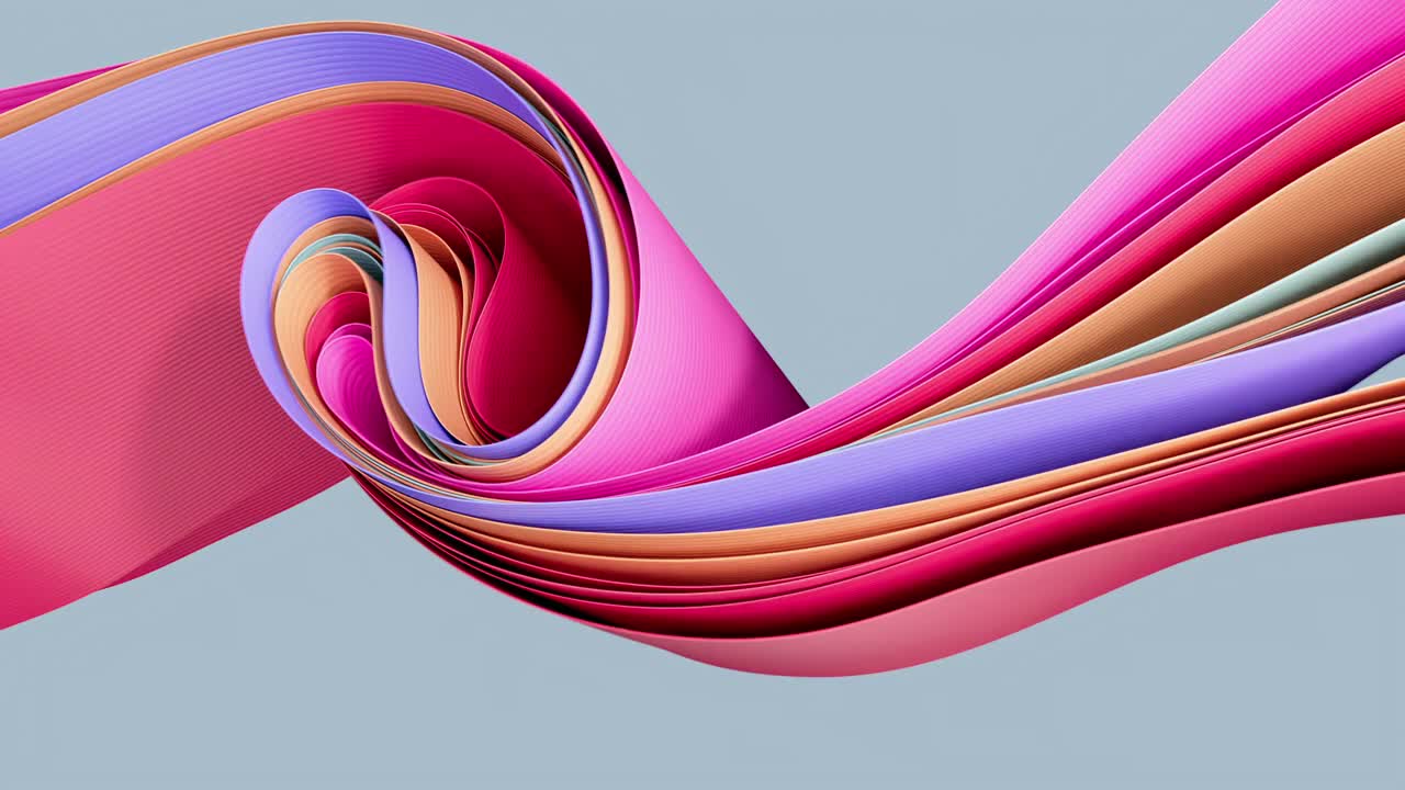 动态柔软的运动。充满活力的3D柔和波浪形状。飞行的抽象扭曲丝带视频素材