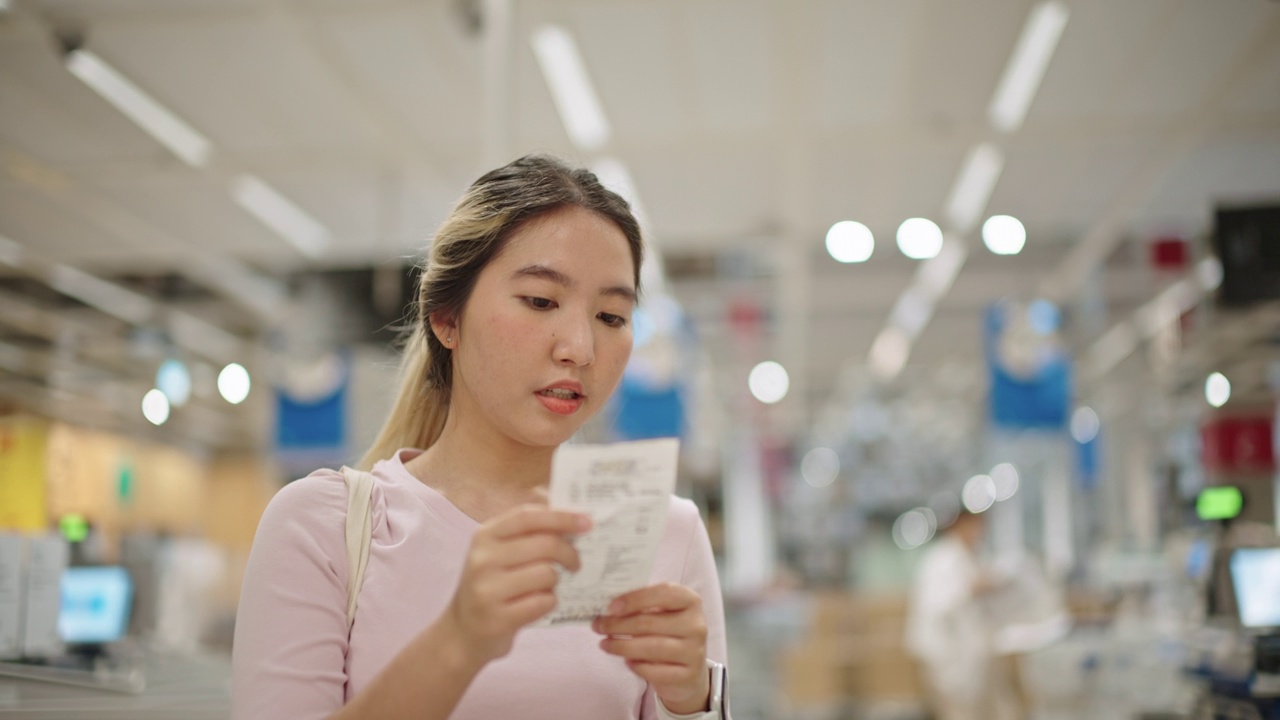 亚洲妇女对通货膨胀感到厌倦。视频素材