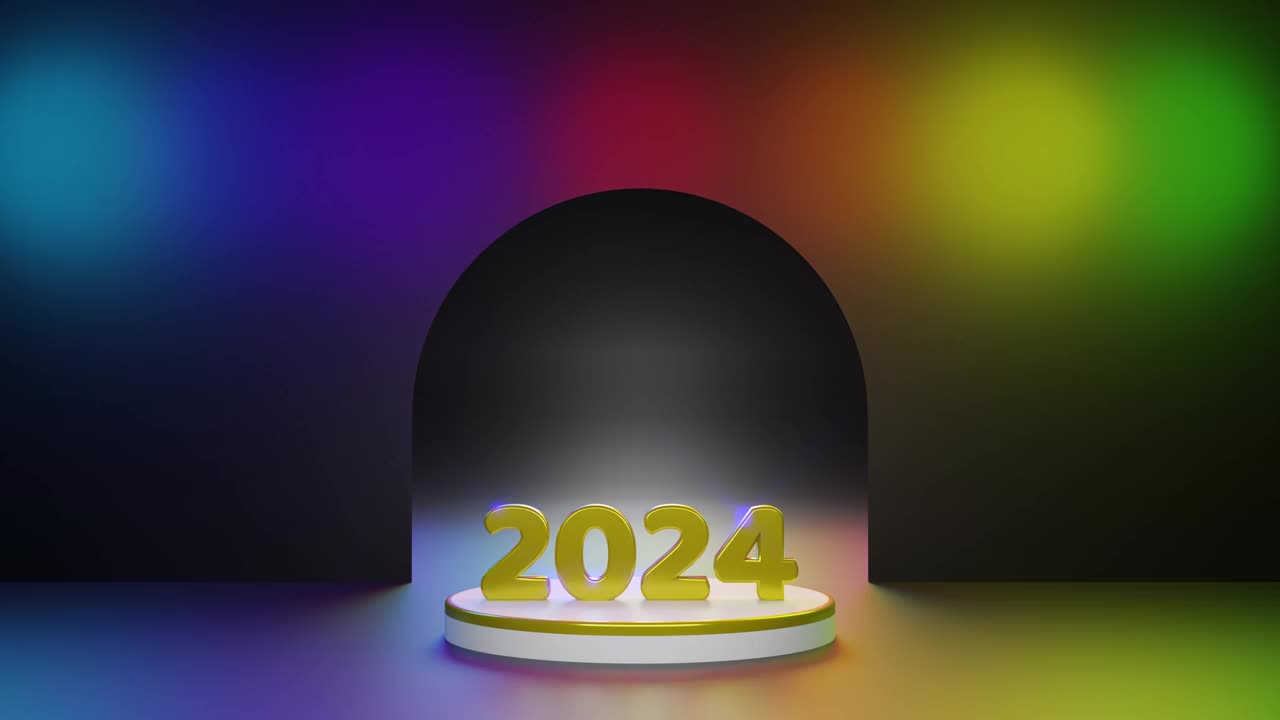 2024年新年快乐金色象征，3d插画视频素材