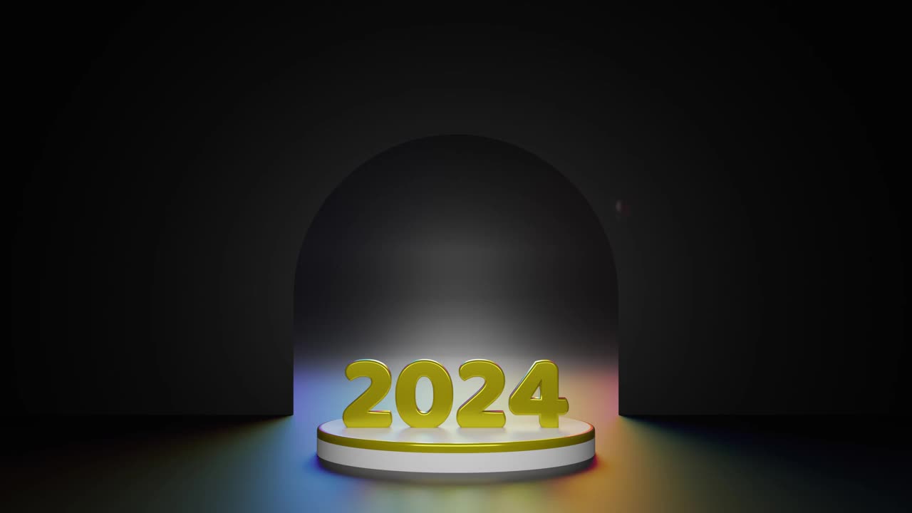 2024年新年快乐金色象征，3d插画视频素材