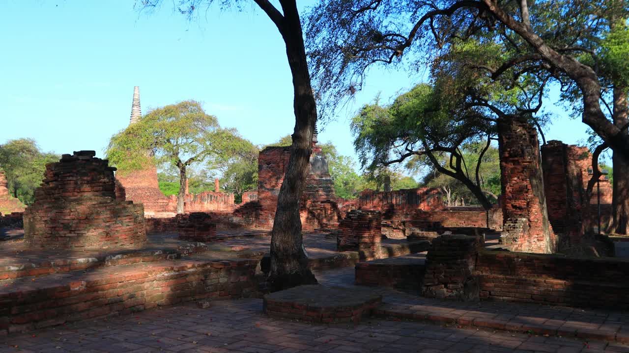 鸟瞰泰国大城府历史公园的寺庙视频下载