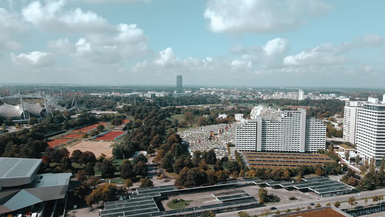 空中-慕尼黑奥林匹亚公园-宝马工厂视频下载