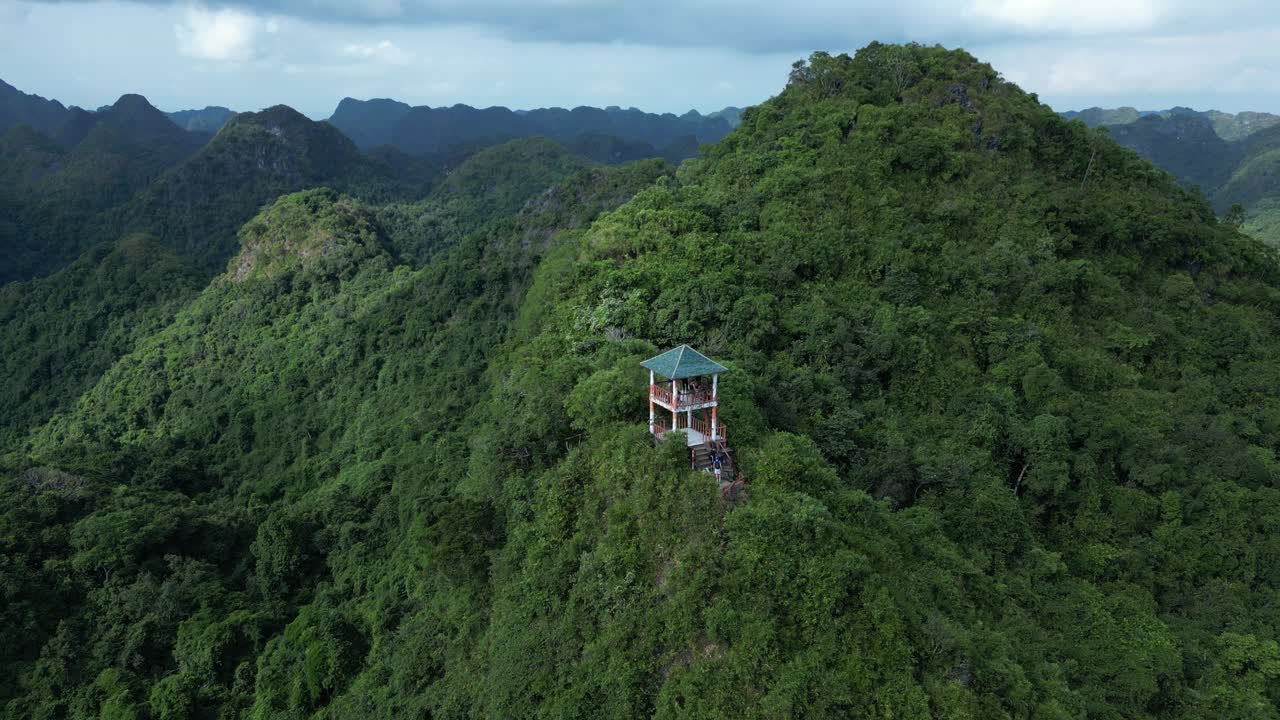 无人机拍摄的山景在越南吉巴岛吉巴国家公园的牛林峰视频素材